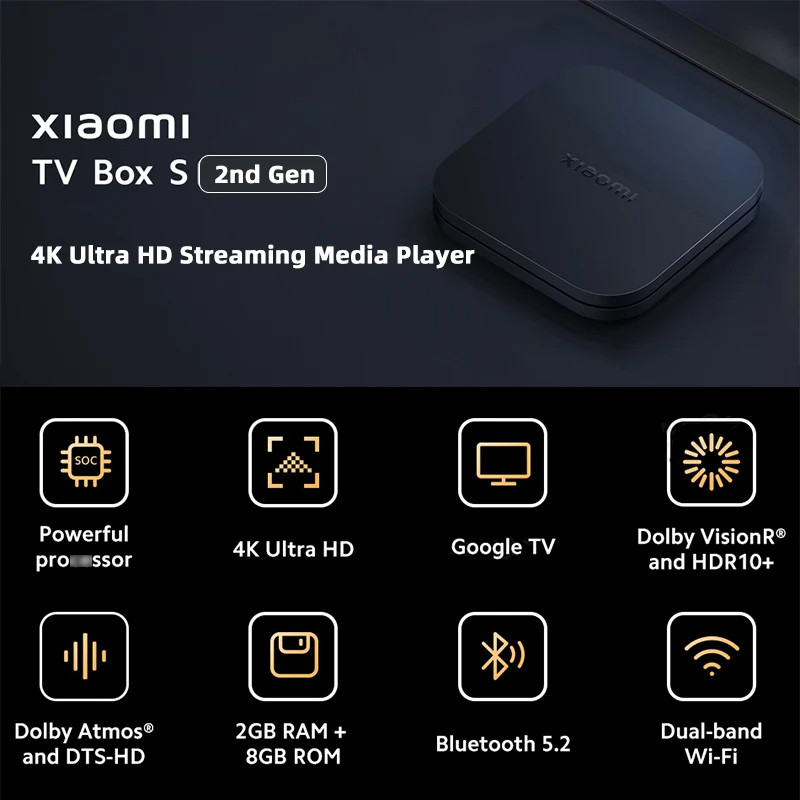 Global Version Xiaomi Mi TV Box S 2nd Gen 4K Ultra HD Google TV 2GB 8GB Dolby Vision Google Assistan