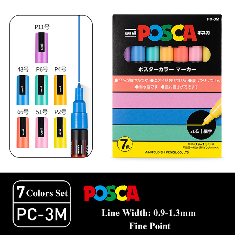 Uni PC-3M 7 Colors Set POSCA Paint Marker Pen Acrylic Water-based Art Painting POSCA Markers for Fab