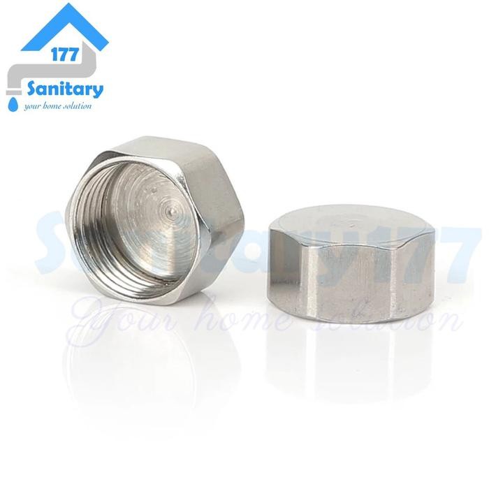 Tutup Dop Stainless 1-2 Inch Drat Dalam 1/2 3/4 inci- Penutup plug Paralon 3-4 pipa pipe Penutup