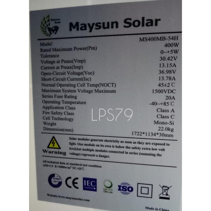 Terbaik Solarcell Panel Surya Maysun 400Wp Monocrystalline 400Wp Mono