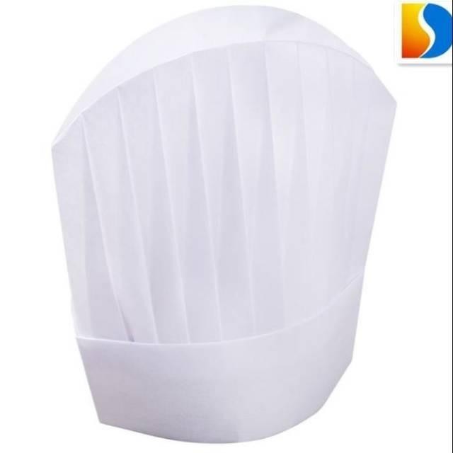Topi chef kertas warna putih topi koki oval bahan kertas tinggi 30 cm