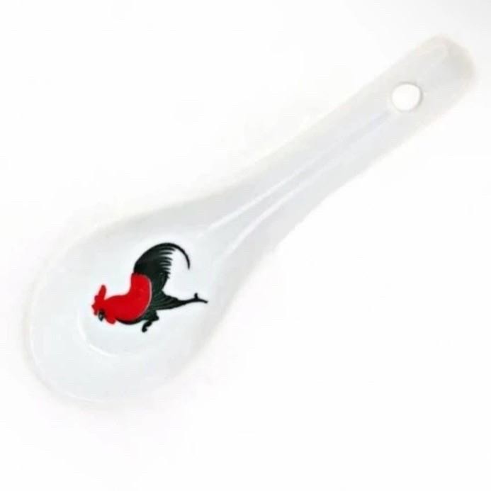 Mangkok motif ayam jago lis merah keramik