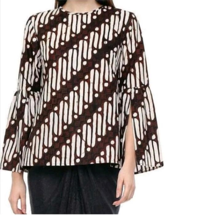 New Blus Batik Bahan Katun Primisima Atasan Wanita Lawsan Jogjaan Cap Baju Motif Kerja Ready