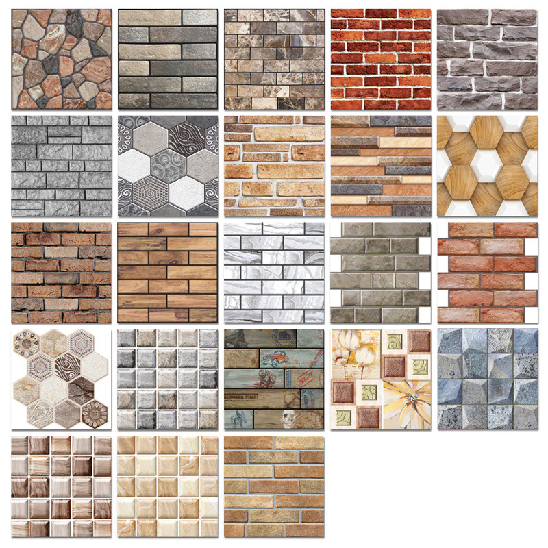 Kertas Dinding 3D Kulit Bata Marmer dan Stiker Dinding Berperekat Tahan Air DIY Dapur Kamar Mandi Ru