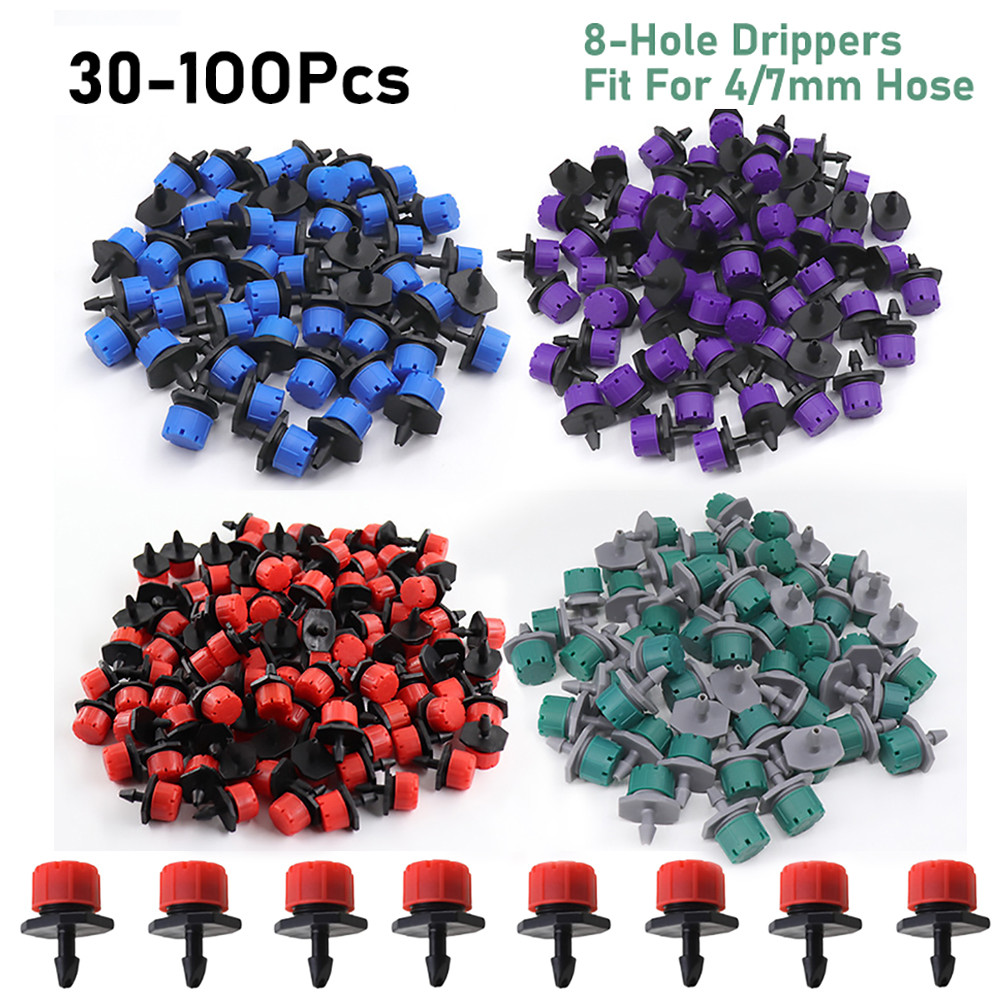 30-100 Buah Dripper Dapat Disesuaikan untuk 4/7Mm Selang Irigasi Taman Penyiram Penyiraman Emitor 0-