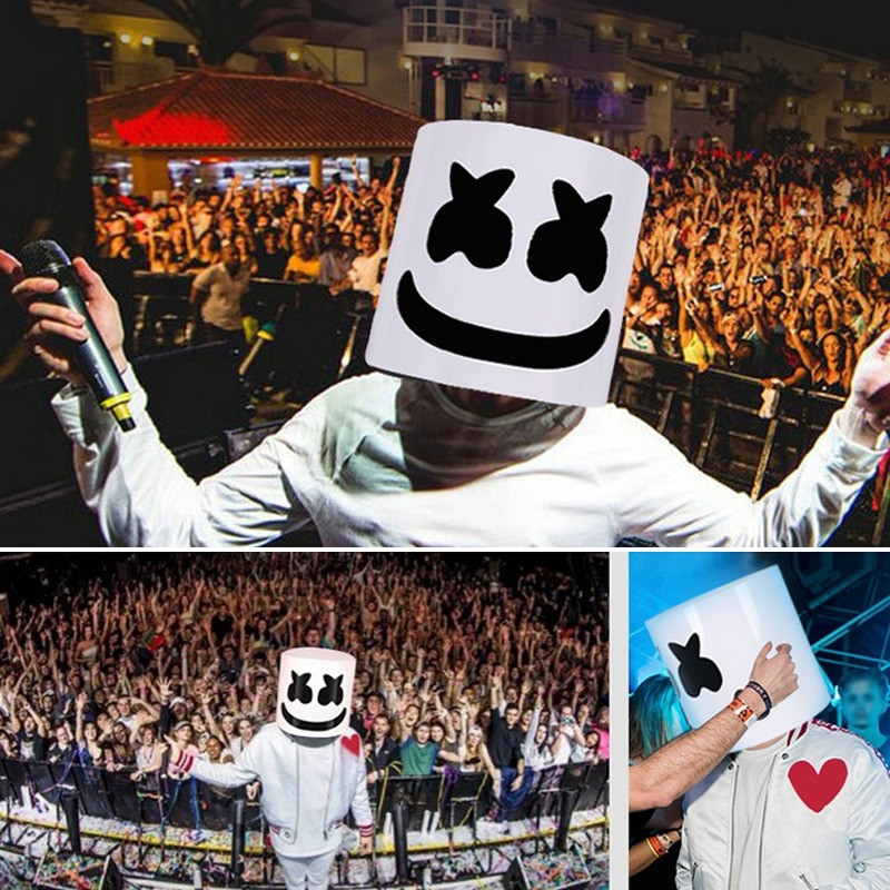 Masker DJ Masker Kepala Bercahaya Masker Marshmello Seperti Hidup Masker Helm Festival Karnaval Taha