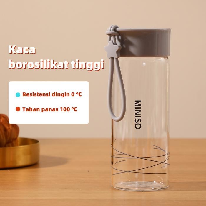 MINISO Botol Minum Kaca 300ml Botol Air Minum Kecil Botol Olahraga