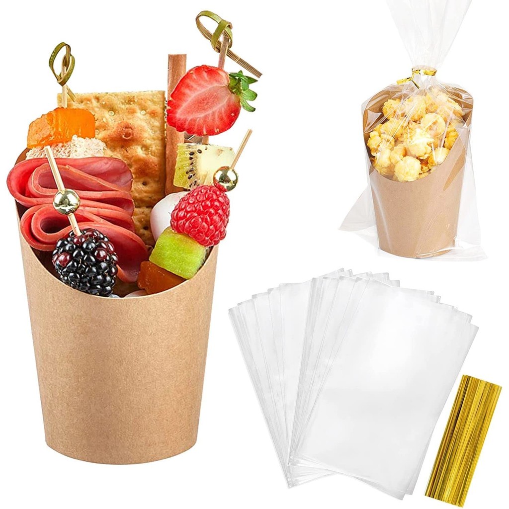 50 Set 14Oz Cangkir Charcuterie Sekali Pakai, Tempat Kentang Goreng Kertas Kraft untuk Wafel, Keripi