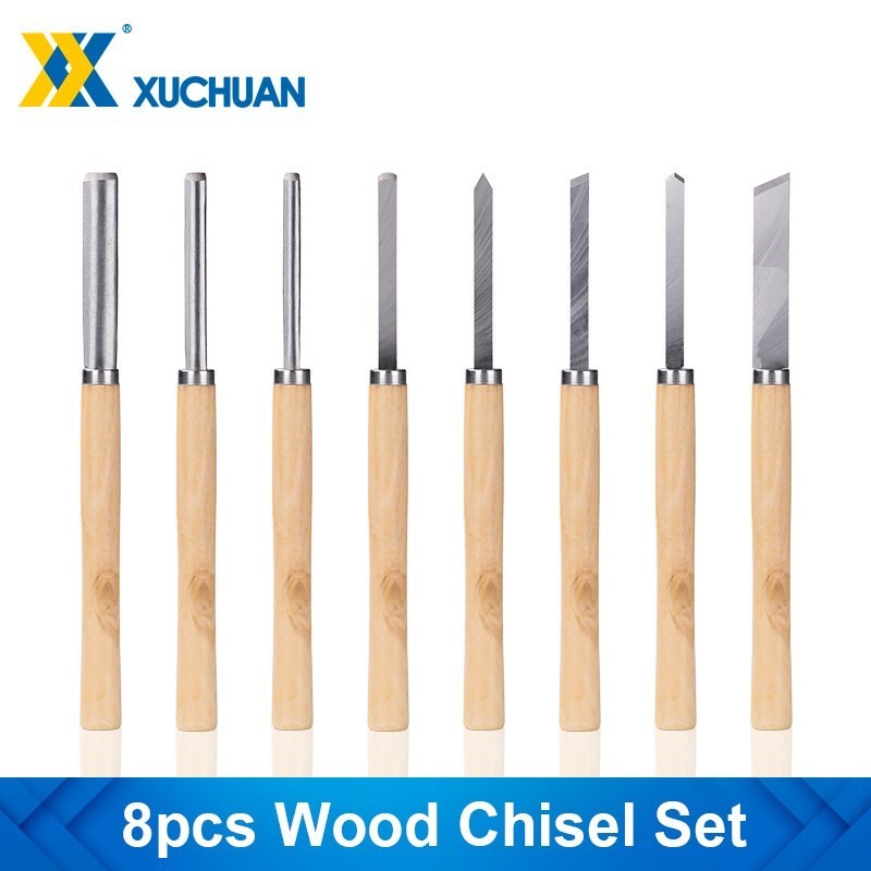 Set Pahat Kayu 8 Buah Alat Pembalik Kayu Pahat Bubut Perkakas Tangan Mata Ukiran Baja Kecepatan Ting