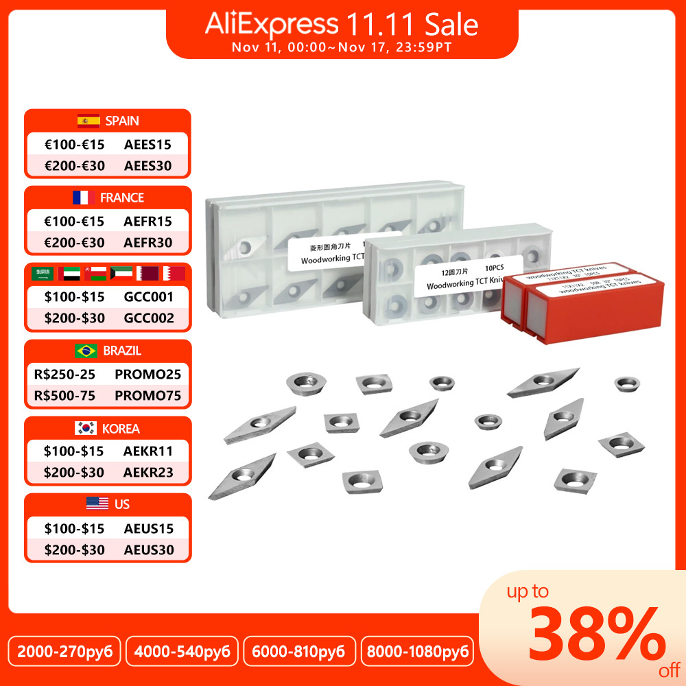 TASP 10 Buah Pemotong Sisipan Karbida Alat Pembalik Kayu Pisau Penggilingan Pengganti Berlian Perseg