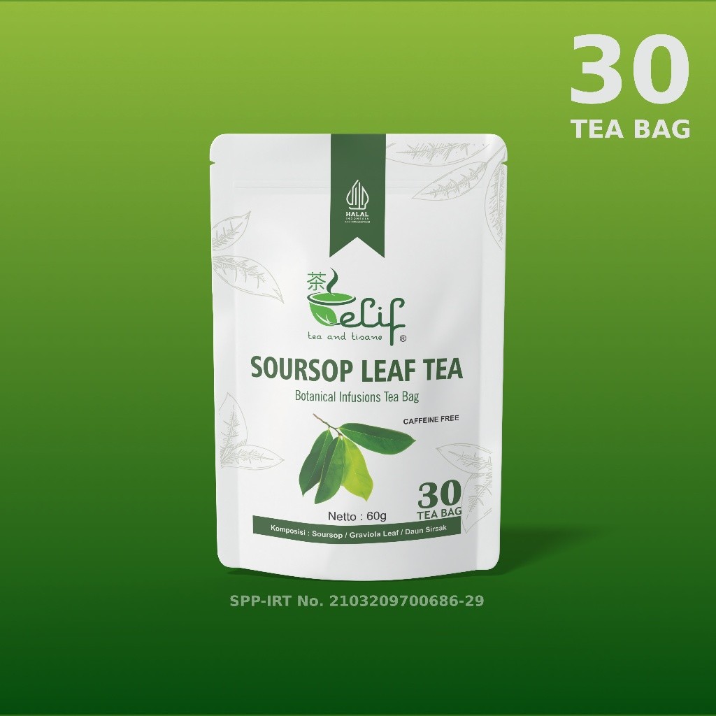 

ELIF TEA AND TISANE Soursop Leaf Tea Teh Daun Sirsak Graviola Tea 30 Tea Bag [PREMIUM]