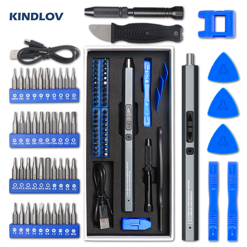 KINDLOV Set Obeng Listrik 50 In 1 Obeng Magnetik Bit Torx Hex Presisi dengan Lampu LED Alat Listrik 