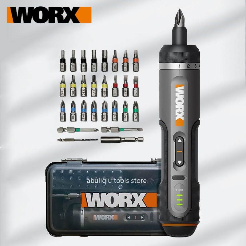 Worx 4V Set Obeng Listrik Mini WX242 Obeng Listrik Tanpa Kabel Pintar USB Pegangan Isi Ulang Set 30 
