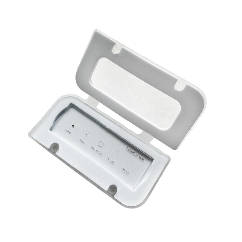 CAT909 0.01Mm Divisi Mikroskop Tahap Mikrometer Slide 4 Titik Reticle Slide untuk Peralatan Laborato