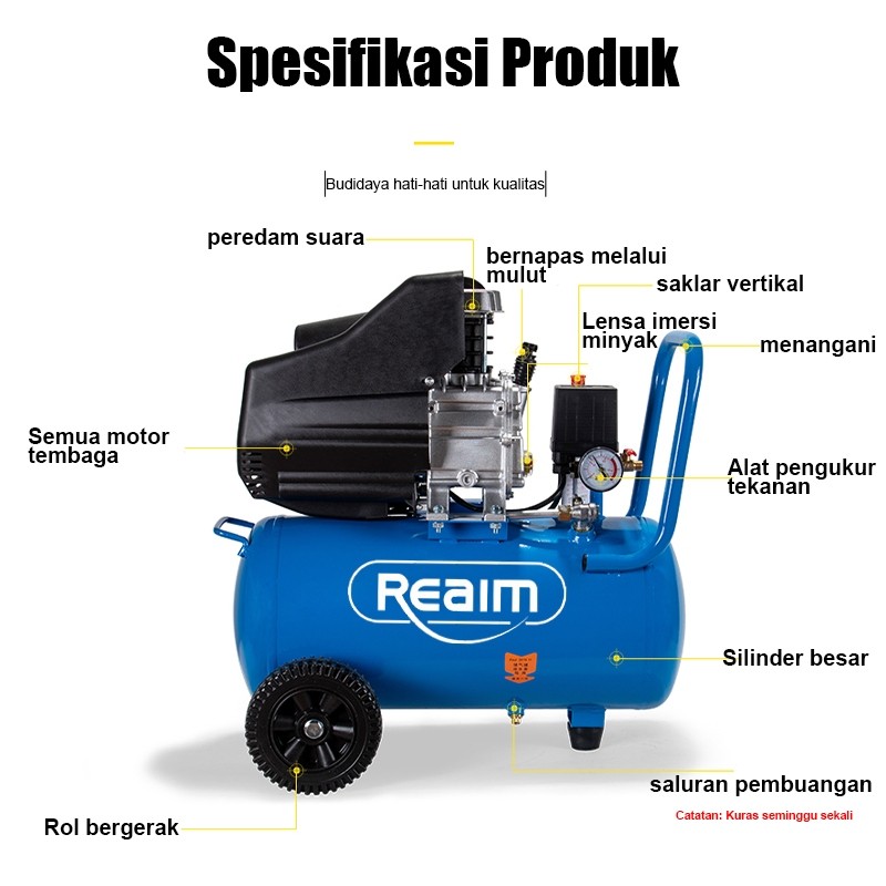 Mesin Kompresor Angin Listrik 2.04HP Kompresor listrik 50L compressor Oilless Silent Kompresor Angin