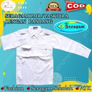 Baju Paskibra / Baju PMR/ PDL PDH Kantong 2 Atas Putih Lengan Panjang Merek Seragam Bahan Katun