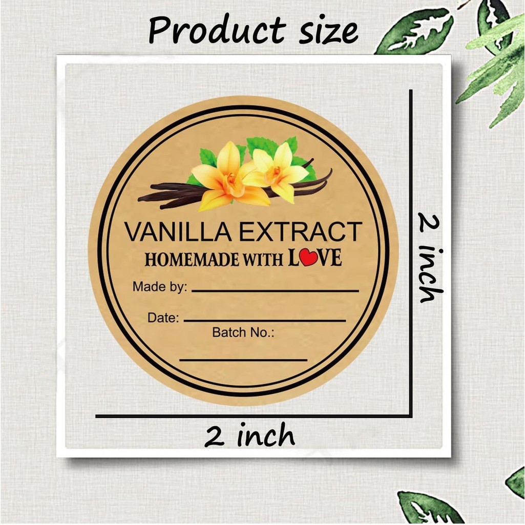 2 Inch Christmas Kraft Homemade Vanilla Extract Labels Round Circle Handcrafted Vanilla Gift Sticker