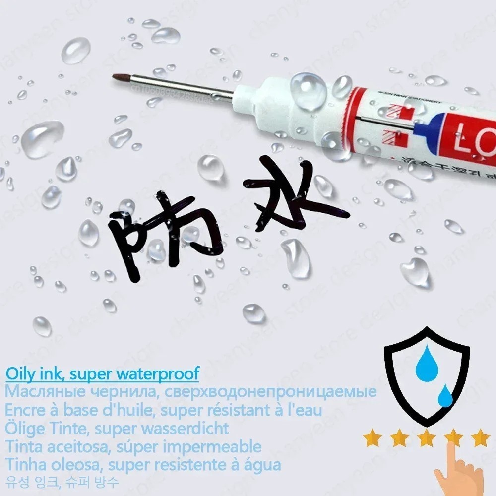 

5pcs Long Head Marker Tulisan Serbaguna Tukang Bangunan Lubang Dalam Spidol Berminyak Tahan Air