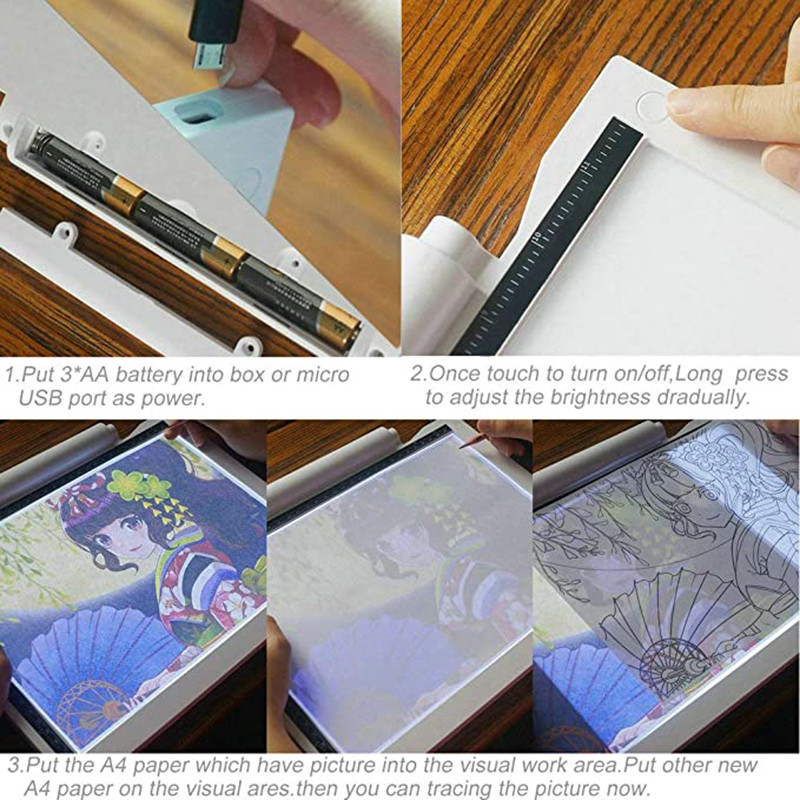 Portable Wireless A4 LED Light Pad for Tracing,5600 Lux Tracing Light Box with Battery Power LED Lig