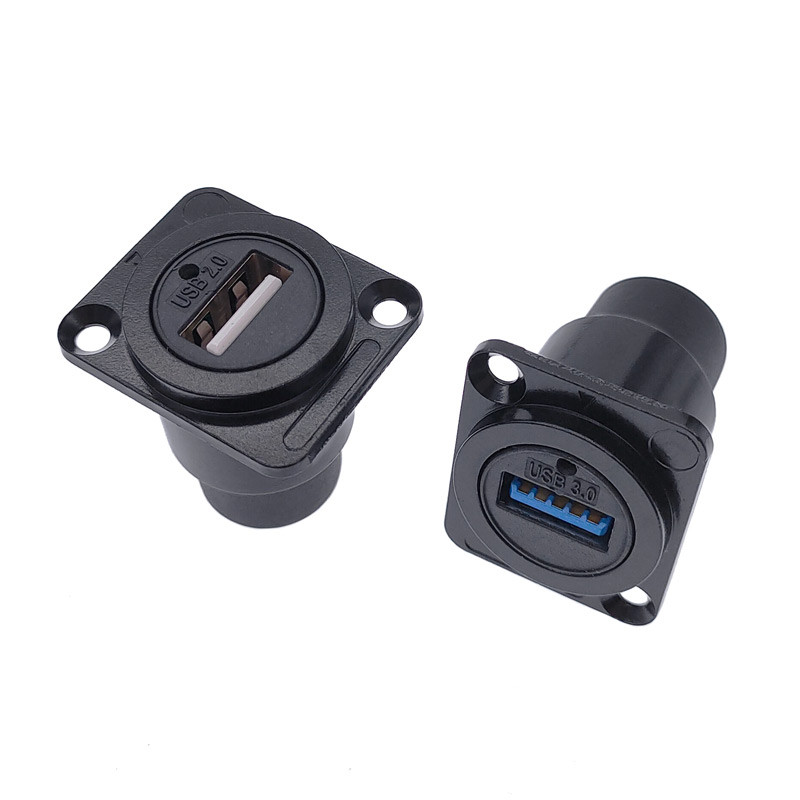 USB 2.0 3.0 connector with LED light female to female panel mounting USB socket black silvery