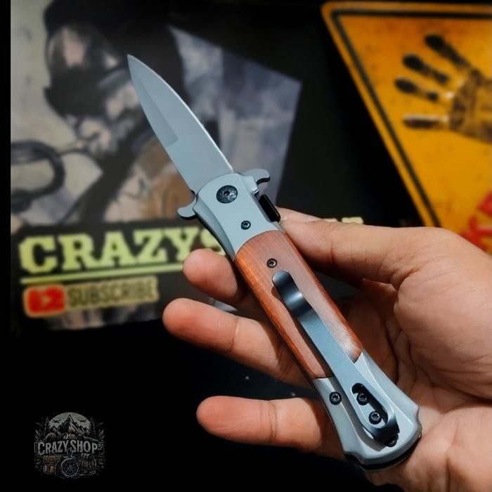 SALE  PISAU LIPAT AUTOMATIC JEEP DROP POINT TITANIUM / PISAU LIPAT TITANIUM / PISAU LIPAT