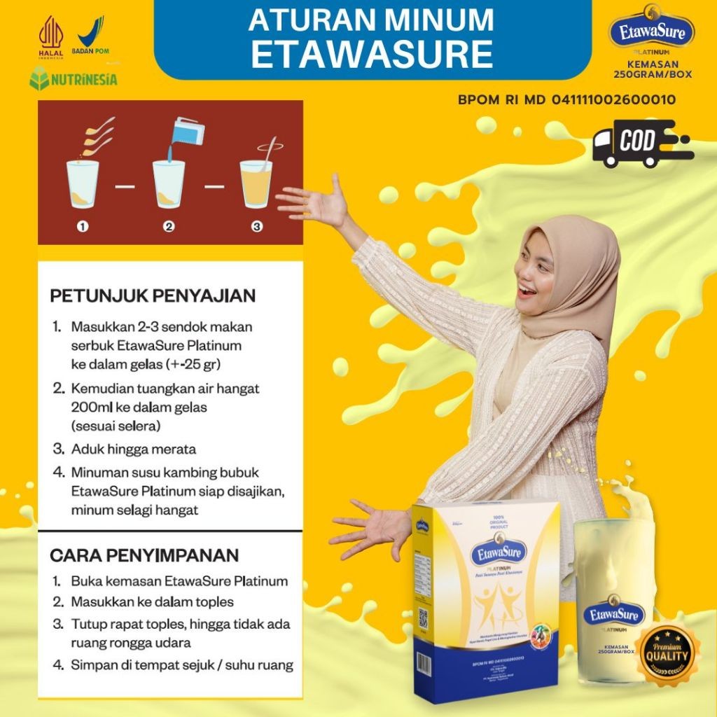 

Etawasure Platinum Susu Kambing Etawa ektif Untuk Nyeri Sendi dan Asam Urat Paket 1 Box