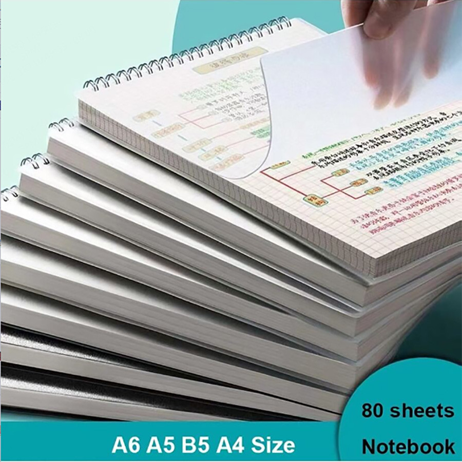 

A5/B5/A4 Coil Notebook Grids Upward Flipping Notepad 80 Sheets Hard Cover Sketchbook School Office