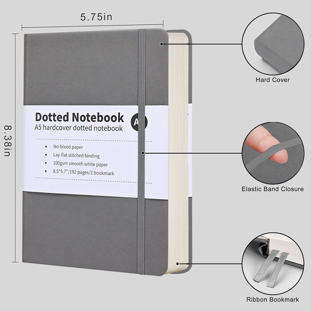 

A5 Notebook 96 Sheets Classic Journal Dotted Paper Hard Cover Business Creative Elastic Band Notepad