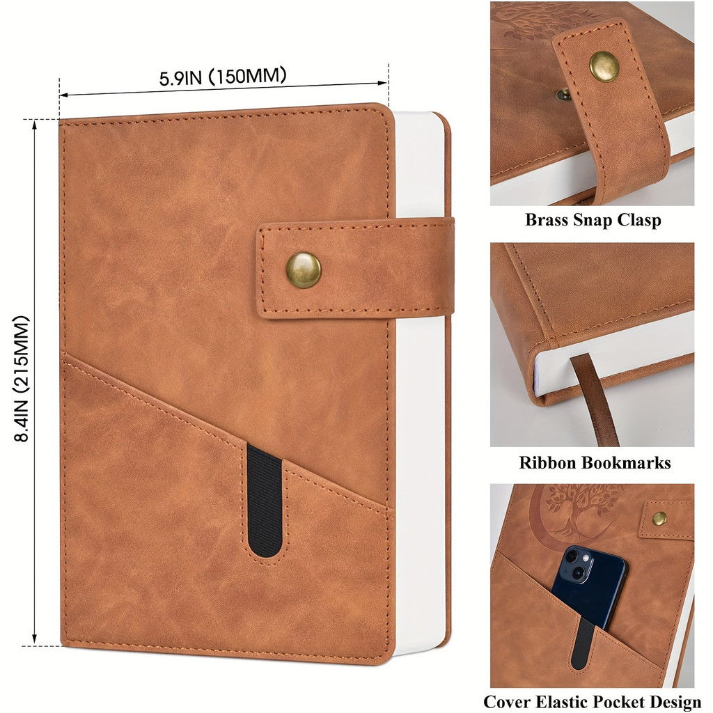 

A5 Size 200-Page Premium Leather Journal With Elastic Pocket Perfect Personal Daily Diary For