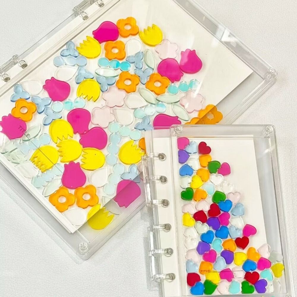 

A5/A7 Binder Notebook Acrylic Color Transparent Cover Diary Book Flowing Flower/Heart Detachable