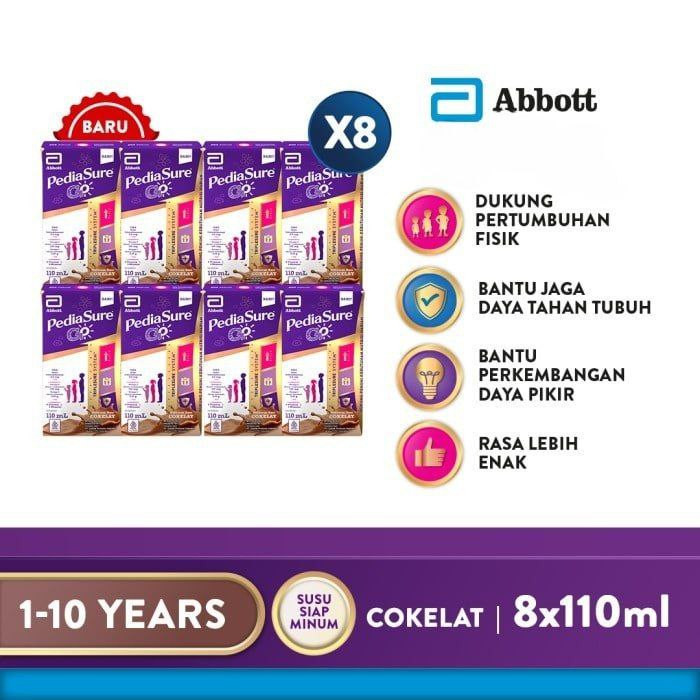 

PEDIASURE GO - Rasa Cokelat Dan Vanila - Pediasure UHT - Pediasure Cokelat Dan Vanila 8X110ML