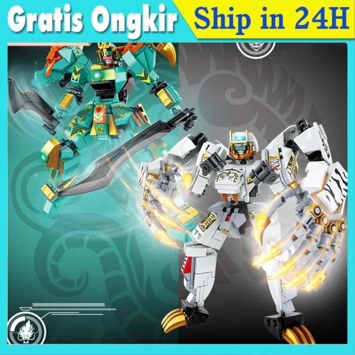 Best penjualan Robot Mecha Armor - Koleksi Mythical Beast: Harimau Putih & Naga Hijau Mainan Balok
