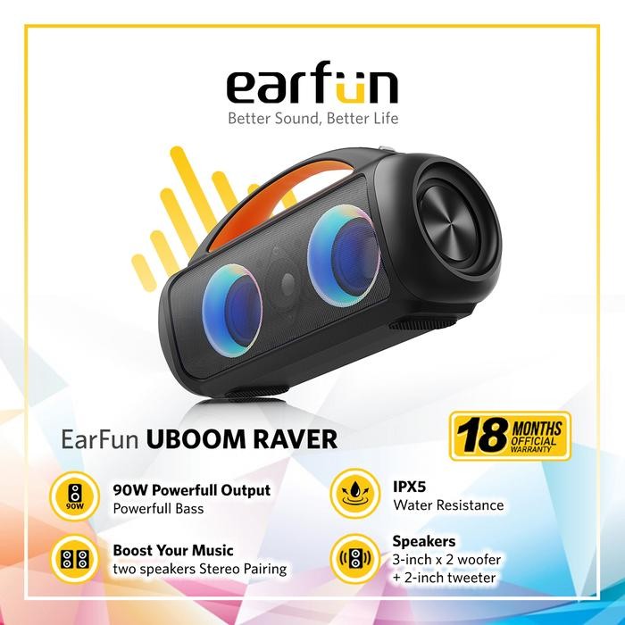 Termurah Earfun Uboom Raver - Portable Bluetooth Party Speaker With 90W Powerful Bass & Rgb Led