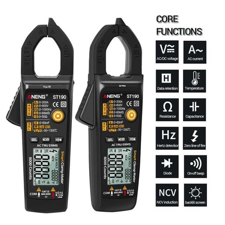 

Alat Uji Tegangan Multimeter Digital, Penjepit, Alat Uji Listrik Digital Multimeter Voltage Tester Clamp Electrical Testing Tool Warna Hitam