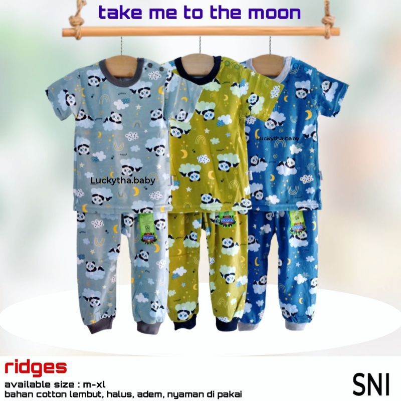 Promo Ridges 3Pcs_Setelan Anak Ridges Cpr Baju Pendek + Celana Panjang , Setelan Piyama Bayi Ridges