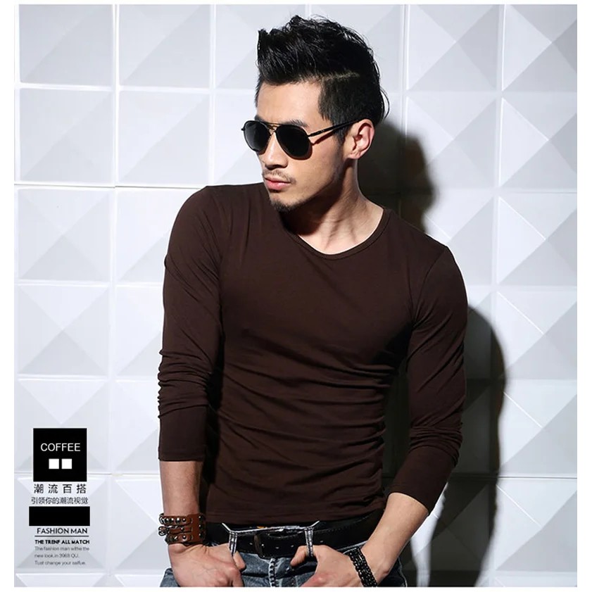MRMT 2024 Brand Men's T-Shirts Lycra Cotton 5XL Long Sleeved Men T Shirt Pure Color Casual Mens Long