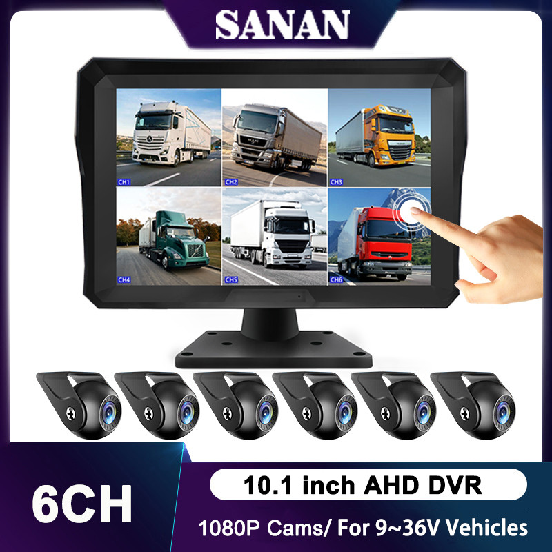 Sistem Monitor Kamera Kendaraan 6 Saluran 10.1 Inci Layar Sentuh 1080P AHD Kamera Cadangan DVR Parki