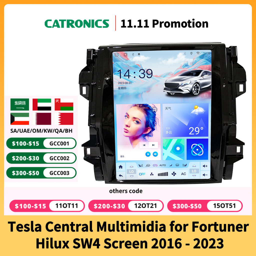 Tesla Central Multimidia untuk Toyota Fortuner 2.8 VRZ Hilux SW4 Layar 2022 2020 2023 2019 2016 2017