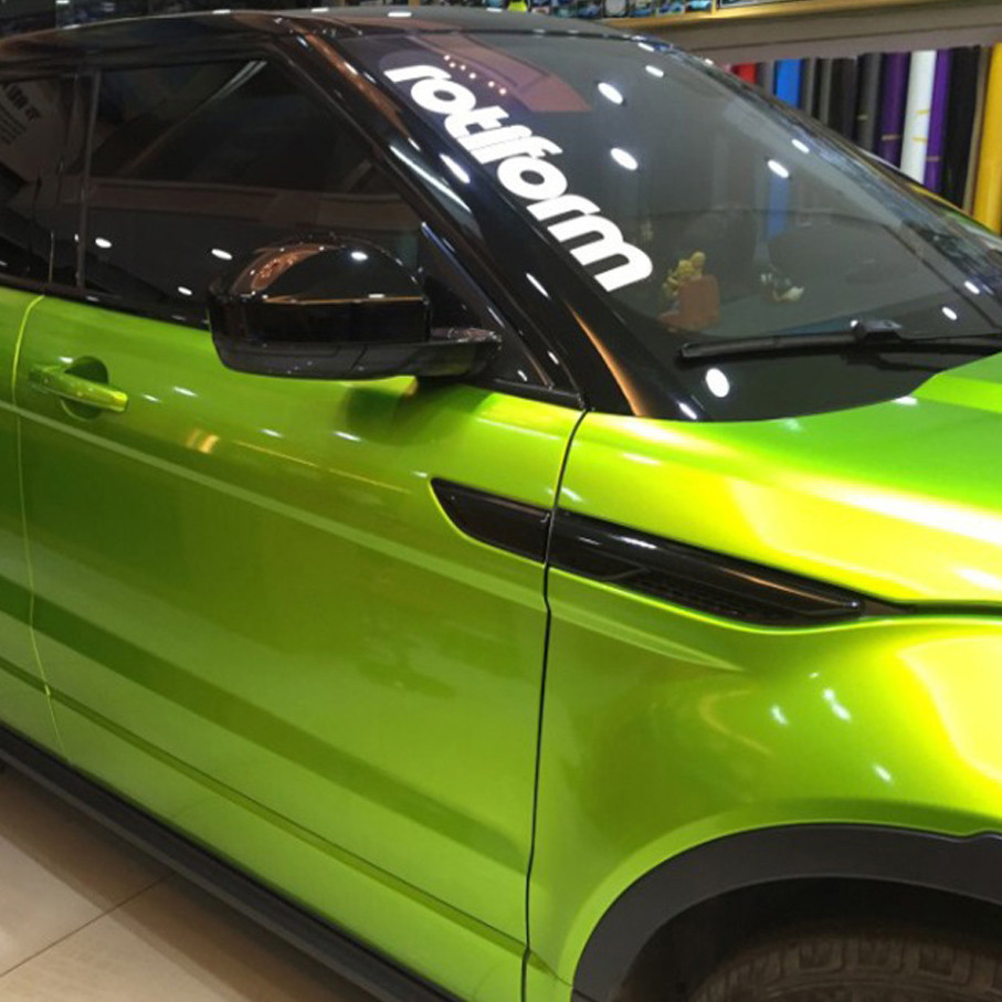 50Cm * 152/200/300CM Film Pembungkus Mobil Berlian Glitter Hijau Neon Super Mengkilap Stiker Skuter 