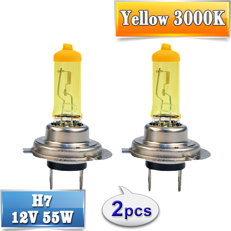 Hippcron Bohlam Halogen Mobil Kuning H7 12V 55W 3000K Kaca Kuarsa Xenon Lampu Depan Mobil Lampu Otom