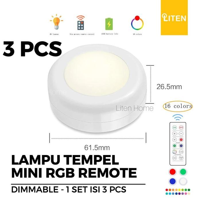 Lampu Tempel Plafon Mini RGB Remote / Downlight LED Kecil Baterai