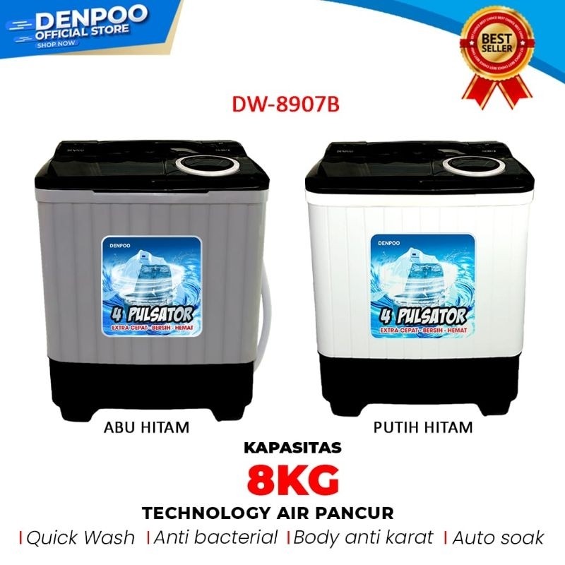 MCL5 Denpoo Mesin Cuci 2 Tabung Kapasitas 8 Kg DW 8907B 1 Pulsator