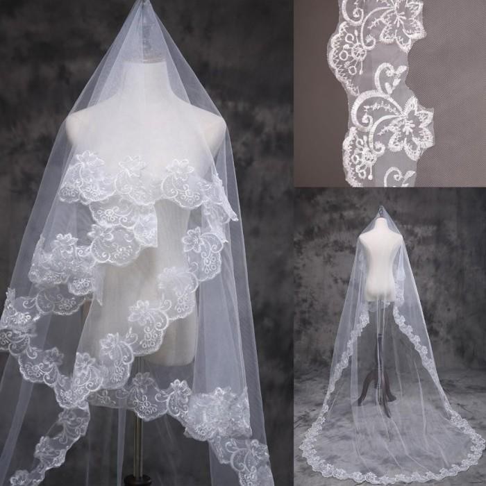 1.5/3M Kerudung Pengantin Panjang Slayer Pengantin Mewah Slayer Pengantin Hijab Veil Putih Veil