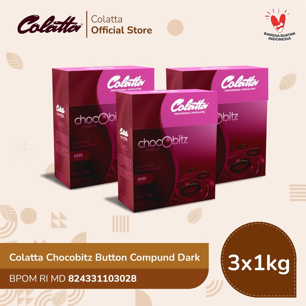

Bundling Colatta Chocobitz Button Compund Chocolate Dark - Coklat Batang 1Kg - Isi 3