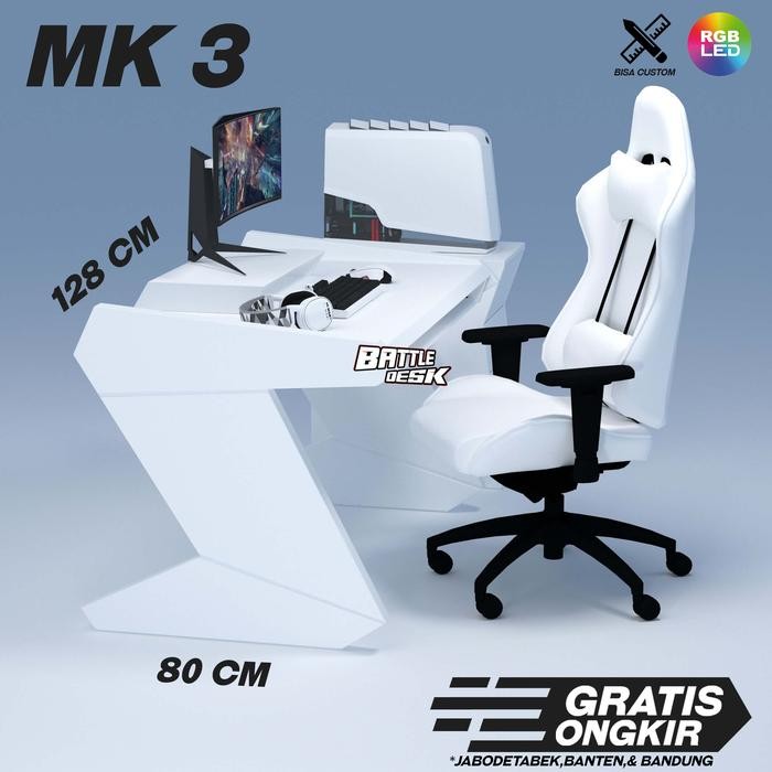 Meja Komputer Gaming Pc Desk Rgb 128X80 - Battledesk Mk 3 Hitam