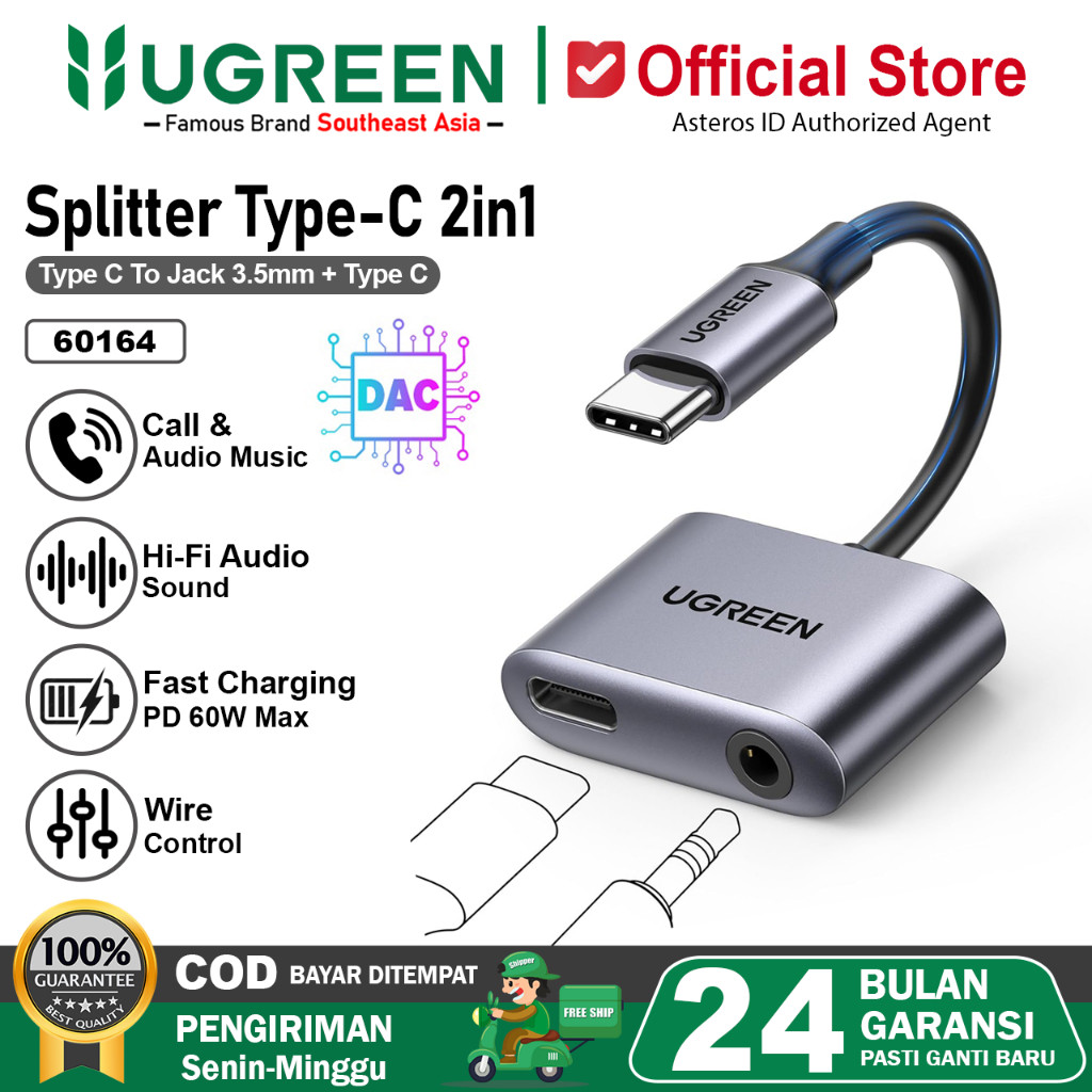 NEW PRODUCT UGREEN CONVERTER SPLITTER DAC USB TYPE C TO JACK AUDIO 3.5MM + TYPE C CHARGING AUDIO