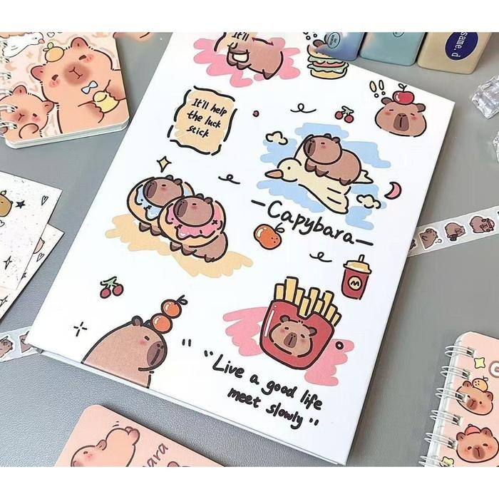 

[MILOLI] 6 Rings Binder A5 WHITE CARTOON CAPYBARA BuJo Aesthetic Binder - E0063