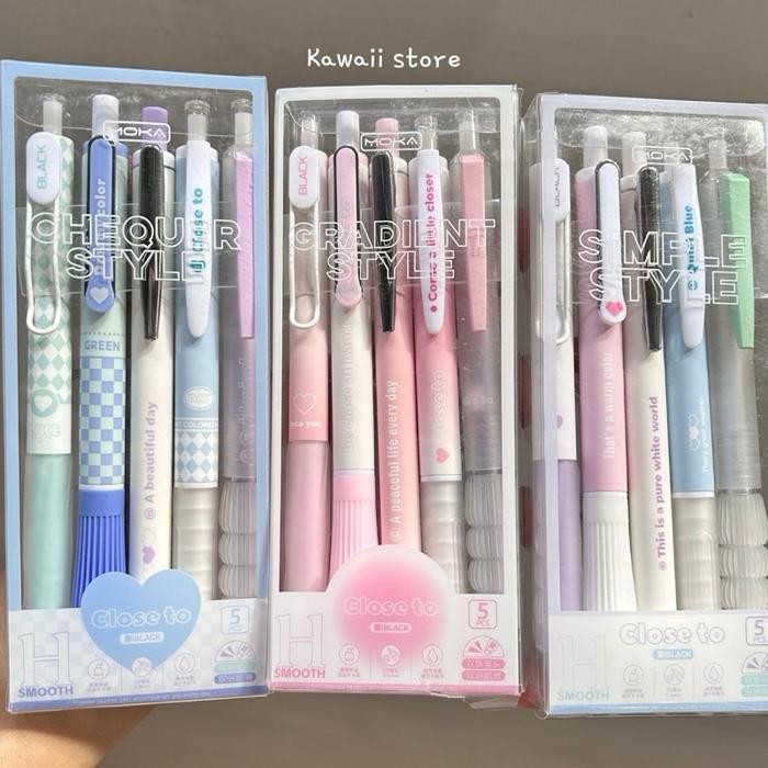 

5pcs Set Pulpen Gel Lucu Heart Pen Kawaii Aesthetic Tinta Hitam Stationery