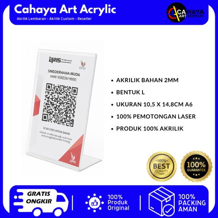 

AKRILIK TEMPAT QRIS/BARCODE UKURAN A6 2MM BENTUK T DAN L TENT HOLDER BROSUR AKRILIK /LASER CUTTING