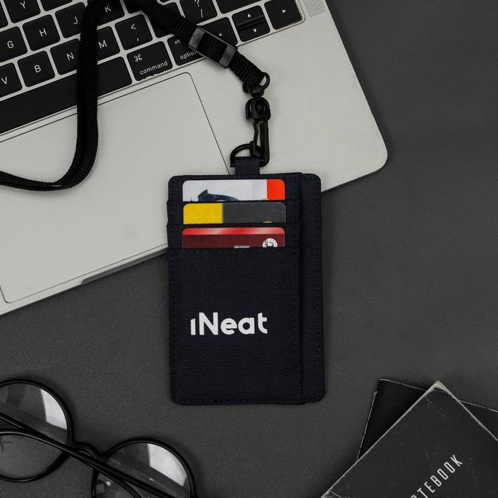 

INEAT CARD HOLDER LANYARD ID CARD NAMETAG WALLET NAVY - DOMPET KARTU POLOS BIRU DONGKER